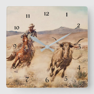 “California Vaquero” by Edward Borein Square Wall Clock