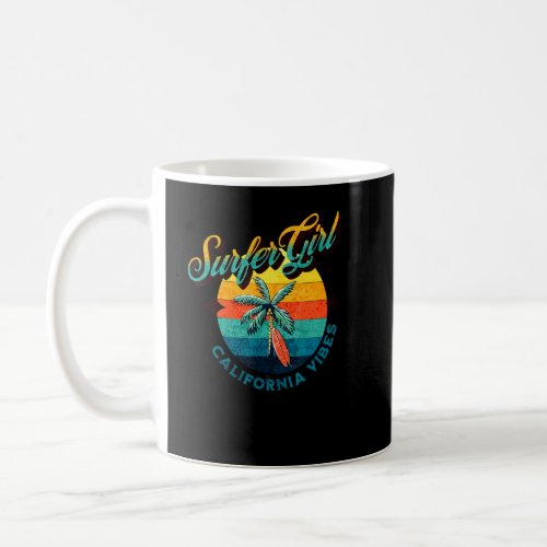 California Vibes Girl Surfer Palm Tree Sunset Vint Coffee Mug