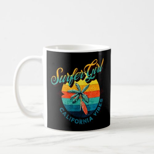 California Vibes Girl Surfer Palm Tree Sunset Vint Coffee Mug