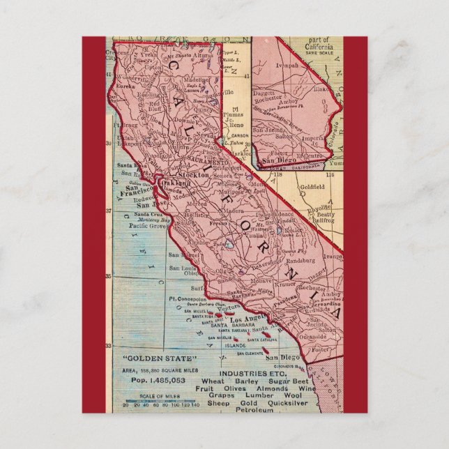 California Vintaage State Map Postcard (Front)