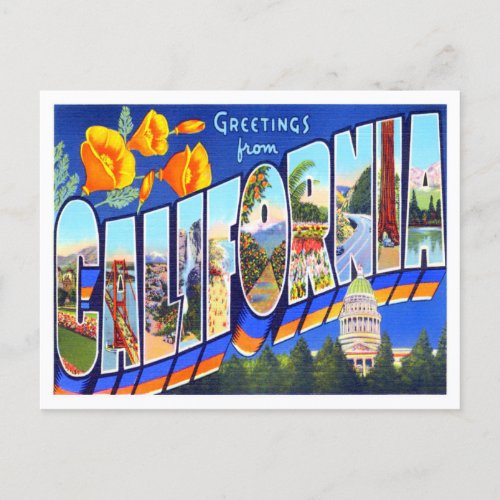 California Vintage Big Letters Postcard
