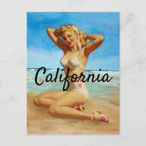 California Vintage Pin up girl Postcard