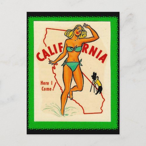 California   Vintage pin up girl Travel Postcard