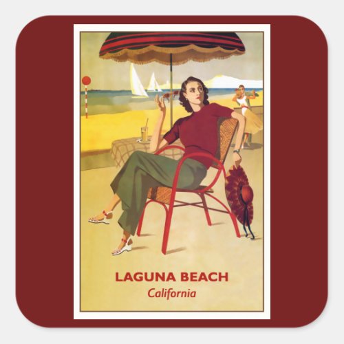 California vintage poster Laguna Beach Square Sticker