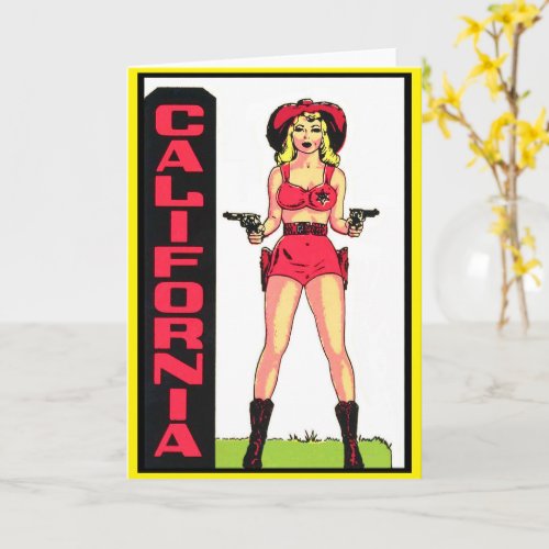 California Vintage Travel Pin up girl Art  Card