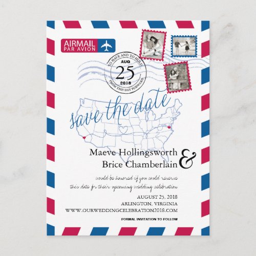 California Virginia Location Airmail Save The Date Announcement Postcard