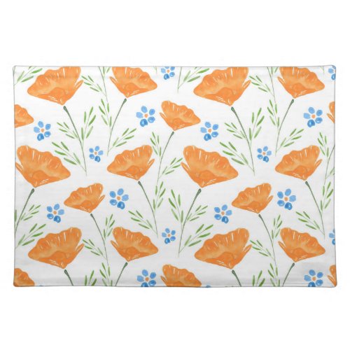 California Watercolor Poppy Pattern   Cloth Placemat