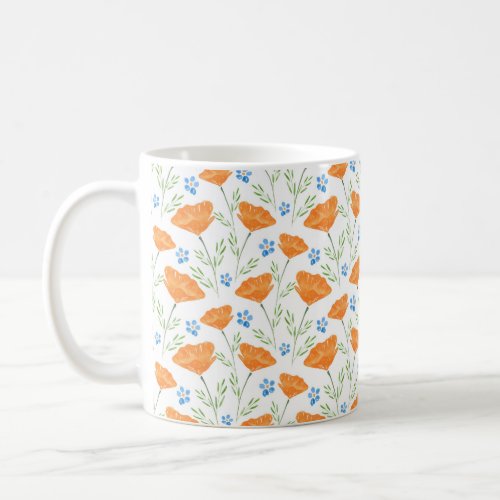 California Watercolor Poppy Pattern  Coffee Mug