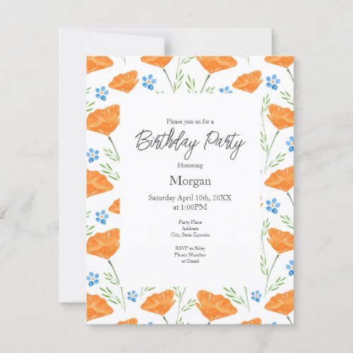 California Watercolor Poppy Pattern    Invitation