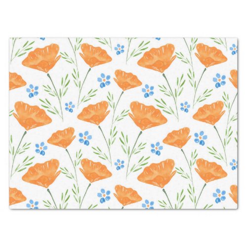 California Watercolor Poppy Pattern  Tissue Paper