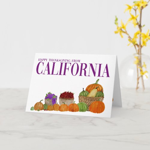 California Watercolor Pumpkins Thanksgiving Card