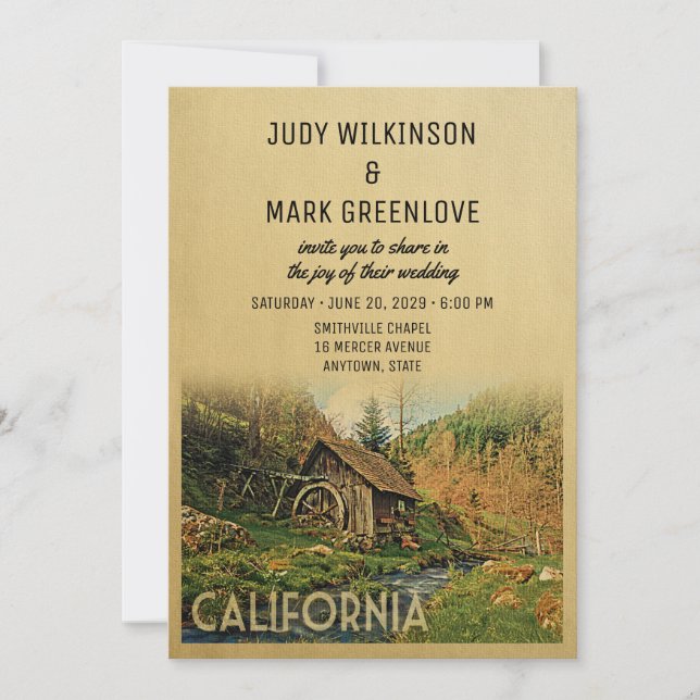 California Wedding Invitation Rustic Cabin Mill Wo (Front)