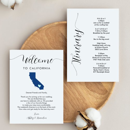California Wedding Welcome Letter Itinerary Card