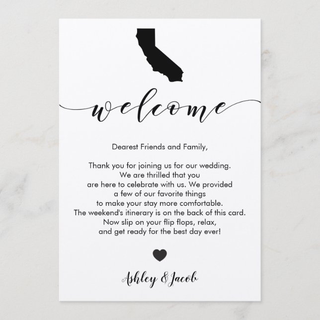California Wedding Welcome Letter & Itinerary Card (Front)