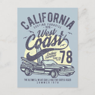 California West Coast Surfing Paradise Summer Postcard