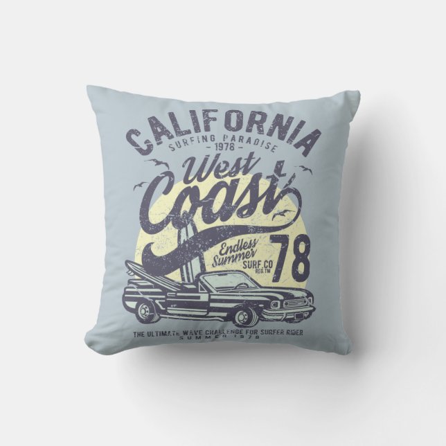 California West Coast Surfing Paradise Summer Throw Pillow (Front)