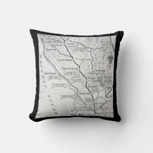 California Wine Country Map Black Pillow