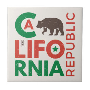 California With Grizzly Bear Logo Ceramic Tile