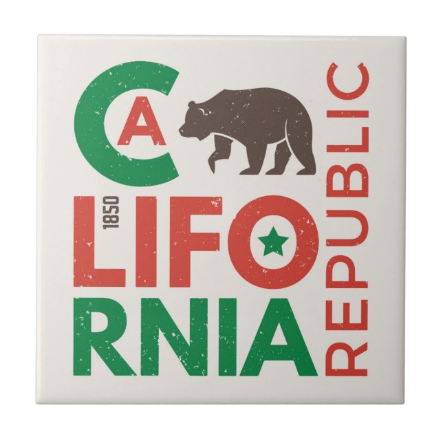 California With Grizzly Bear Logo Ceramic Tile (Front)