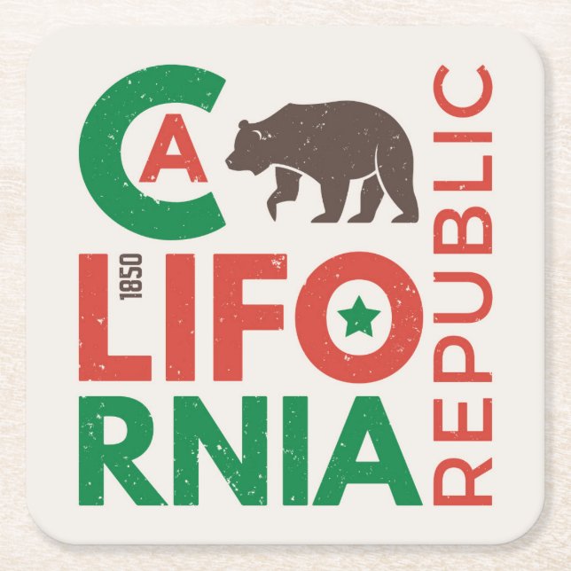 California With Grizzly Bear Logo Square Paper Coaster (Front)
