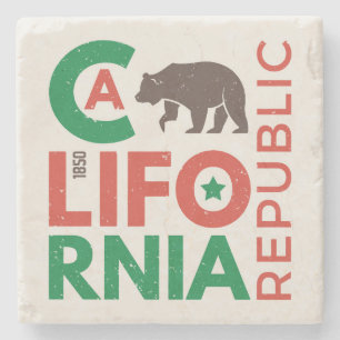 California With Grizzly Bear Logo Stone Coaster