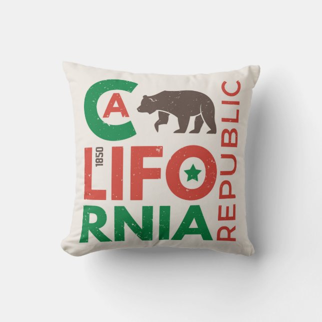California With Grizzly Bear Logo Throw Pillow (Front)