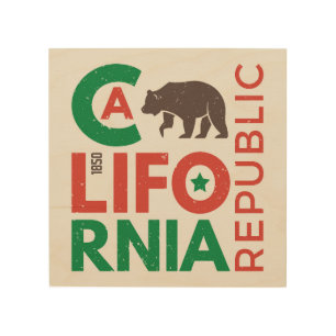 California With Grizzly Bear Logo Wood Wall Decor