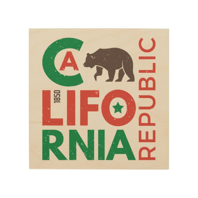 California With Grizzly Bear Logo Wood Wall Decor (Front)