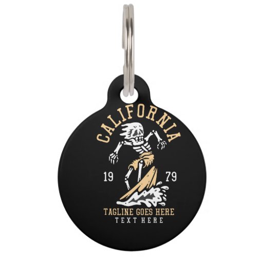 california with skeleton doing surfing with gray b pet ID tag