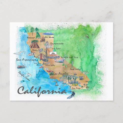 California with tourist Map Postcard