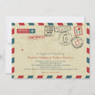 California World Traveler Airmail Engagement Party Invitation
