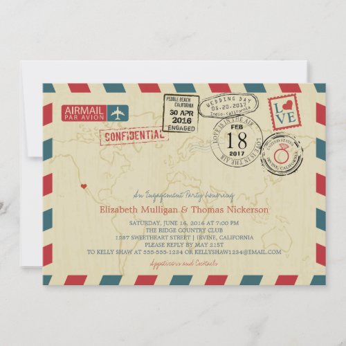 California World Traveler Airmail Engagement Party Invitation