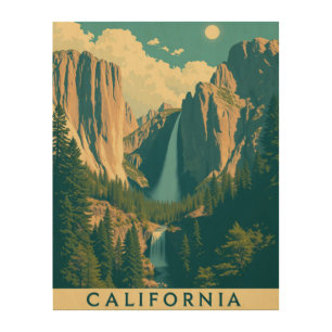 California Yosemite Waterfall Vintage Retro Wood Wall Art