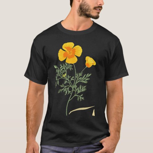 Californian Poppy Botanical Illustration Flower Ca T_Shirt