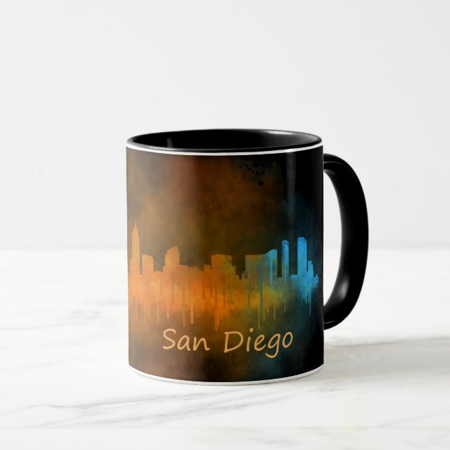 Californian San Diego City Skyline Watercolor v04 Mug (Front Right)