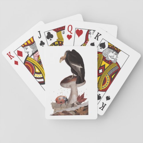 Californian vulture on Autumn mushroon Playing Cards