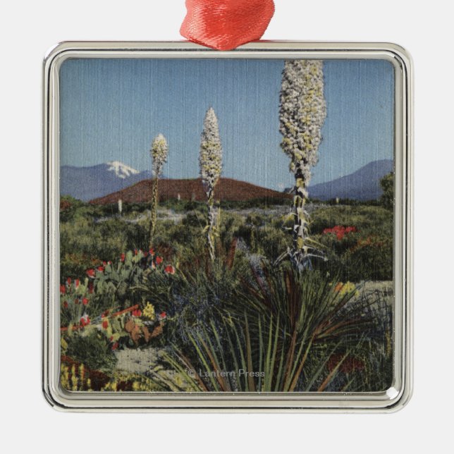 CaliforniaYucca Cacti in Bloom in Desert Metal Ornament (Front)