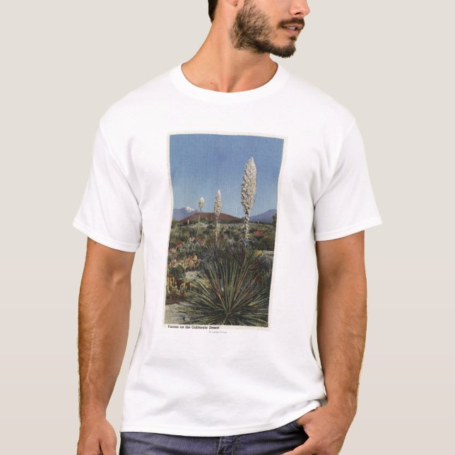 CaliforniaYucca Cacti in Bloom in Desert T-Shirt (Front)