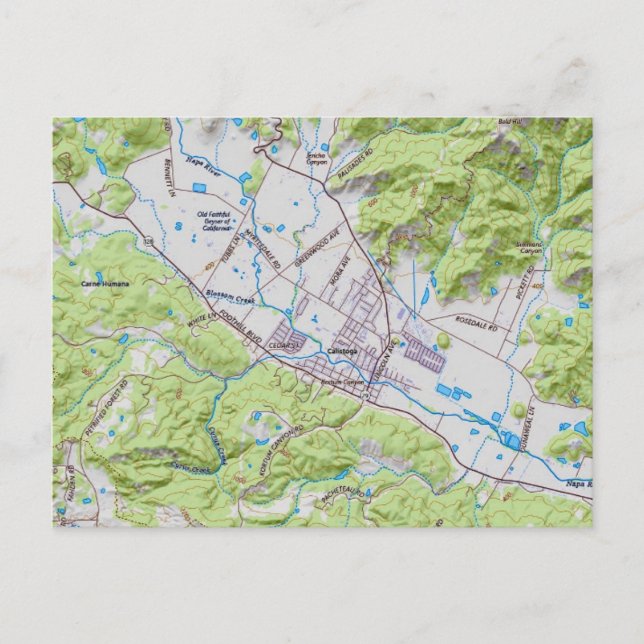 Calistoga California Map Postcard (Front)