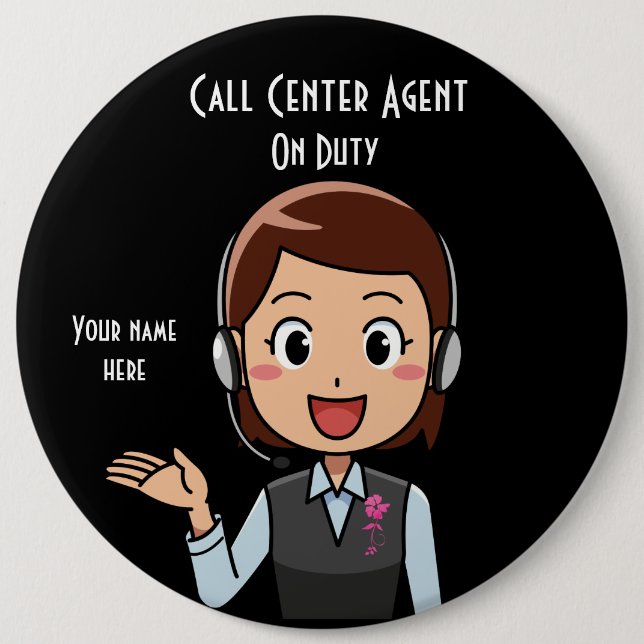 Call Center Agent On Duty Black Button (Front)