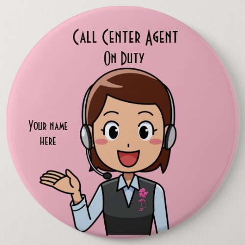Call Center Agent On Duty Pink Button