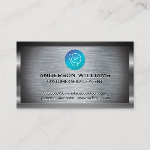 Call Center Customer Support  Metallic Background Business Card