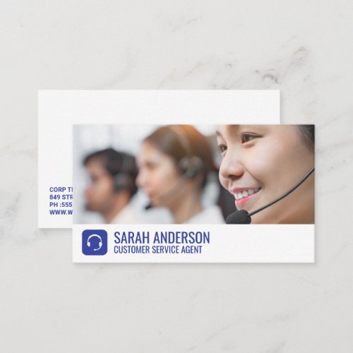 Call Center Worker Smiling  Head Set Logo Business Card