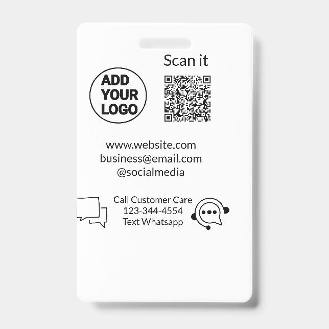 Call customer care text whatsapp Q R code business Badge (Front)