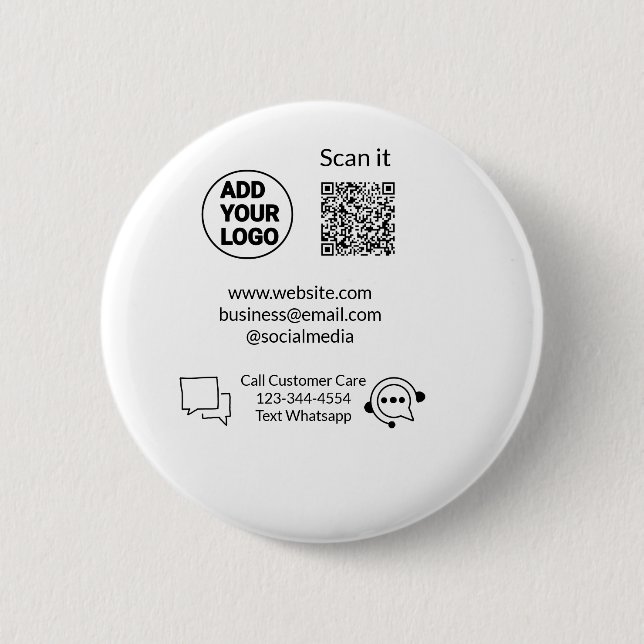 Call customer care text whatsapp Q R code business Button (Front)