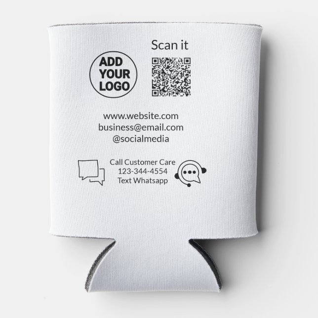 Call customer care text whatsapp Q R code business Can Cooler (Front)