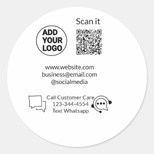 Call customer care text whatsapp Q R code business Classic Round Sticker