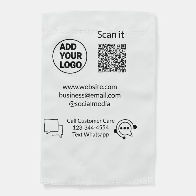 Call customer care text whatsapp Q R code business Garden Flag (Front)