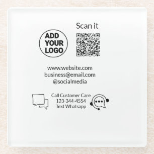 Call customer care text whatsapp Q R code business Glass Coaster