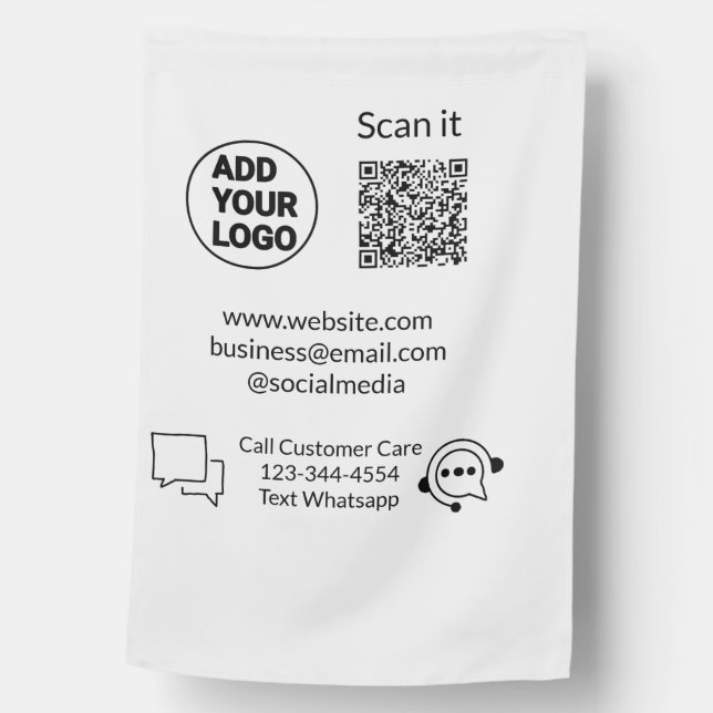 Call customer care text whatsapp Q R code business House Flag (Front)